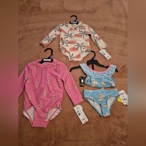 NWT Lot Of 3 Baby Girls Bathing Suits Swimwear Size 12M, Care Bears